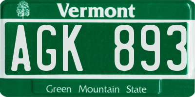 VT license plate AGK893