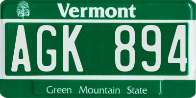 VT license plate AGK894