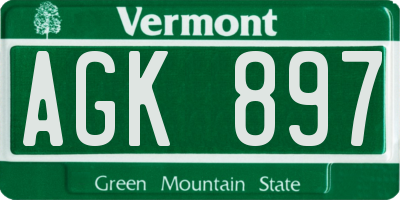 VT license plate AGK897