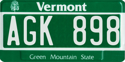 VT license plate AGK898