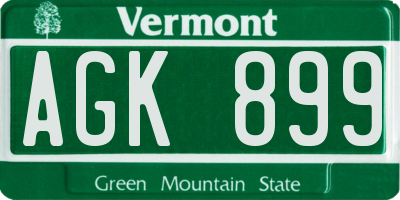 VT license plate AGK899