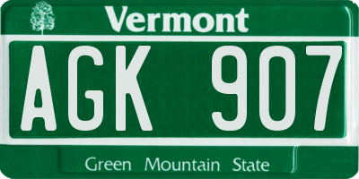 VT license plate AGK907