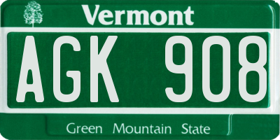 VT license plate AGK908