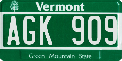 VT license plate AGK909
