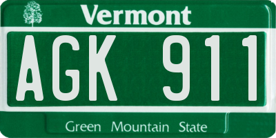 VT license plate AGK911