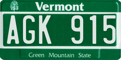 VT license plate AGK915