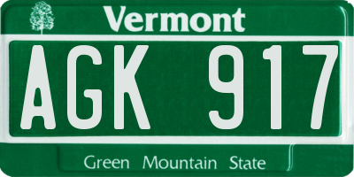 VT license plate AGK917