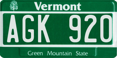 VT license plate AGK920