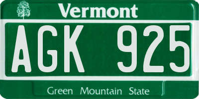 VT license plate AGK925
