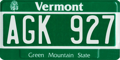 VT license plate AGK927