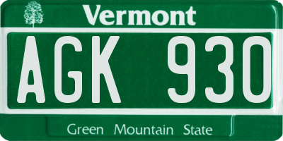 VT license plate AGK930