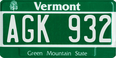 VT license plate AGK932