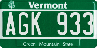 VT license plate AGK933