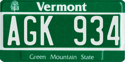 VT license plate AGK934
