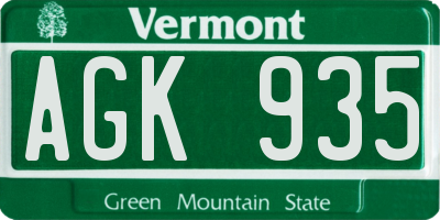 VT license plate AGK935