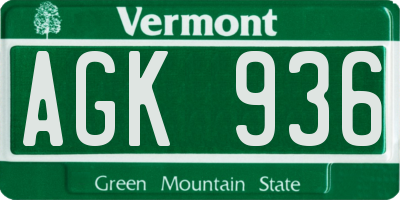 VT license plate AGK936