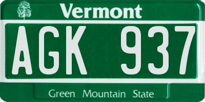 VT license plate AGK937
