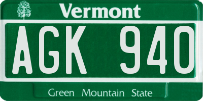 VT license plate AGK940