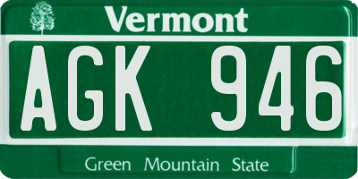 VT license plate AGK946