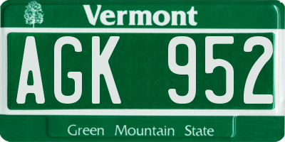 VT license plate AGK952