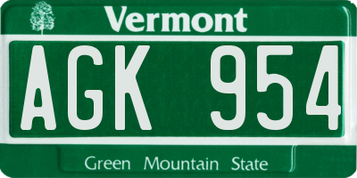 VT license plate AGK954
