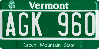 VT license plate AGK960