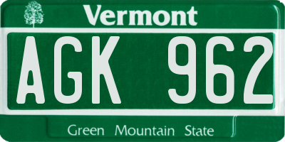 VT license plate AGK962