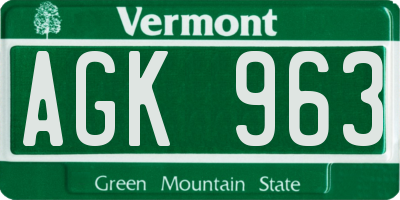 VT license plate AGK963