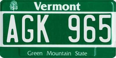 VT license plate AGK965