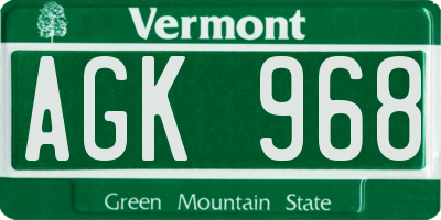 VT license plate AGK968