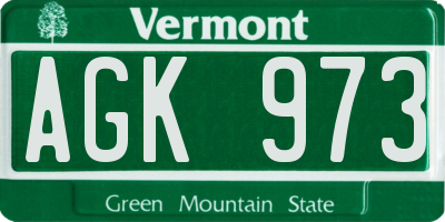 VT license plate AGK973