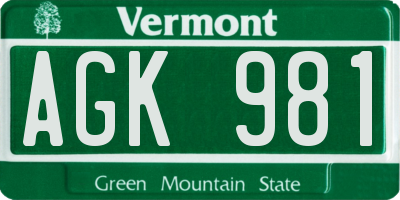 VT license plate AGK981