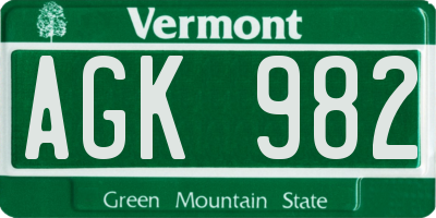 VT license plate AGK982