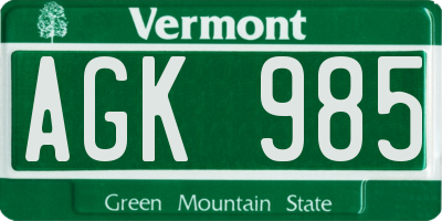 VT license plate AGK985