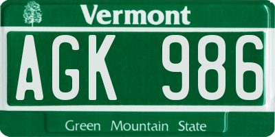 VT license plate AGK986