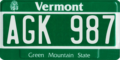 VT license plate AGK987