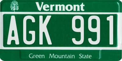 VT license plate AGK991