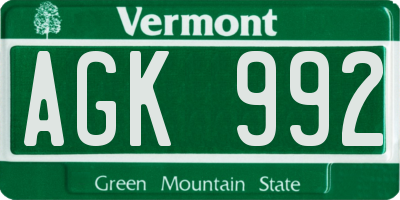 VT license plate AGK992