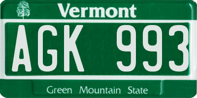 VT license plate AGK993
