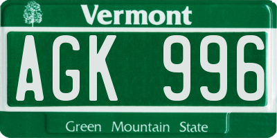 VT license plate AGK996