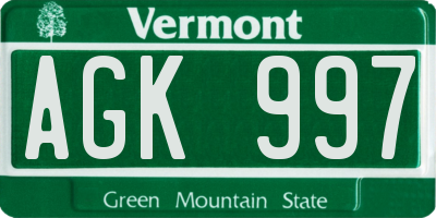 VT license plate AGK997