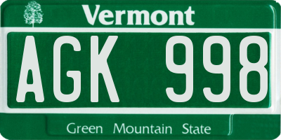 VT license plate AGK998