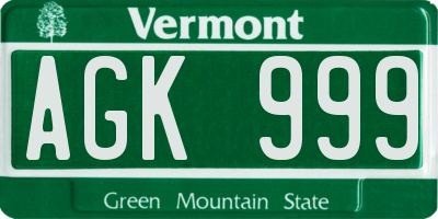 VT license plate AGK999
