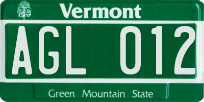 VT license plate AGL012