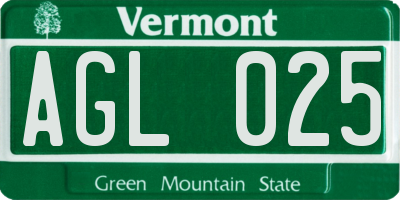 VT license plate AGL025