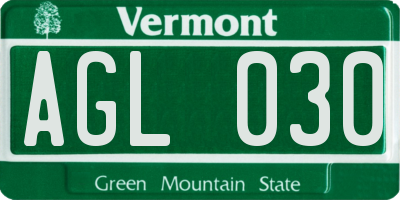 VT license plate AGL030