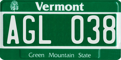 VT license plate AGL038