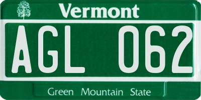 VT license plate AGL062