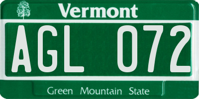 VT license plate AGL072