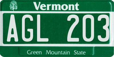 VT license plate AGL203